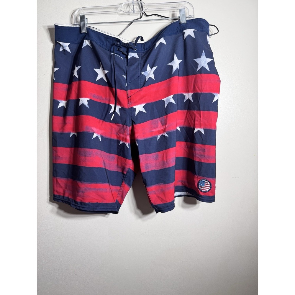 O'Neill Hyper freak USA Flag Swim Trunk Shorts Men's Size 38  Xl Red White Blue